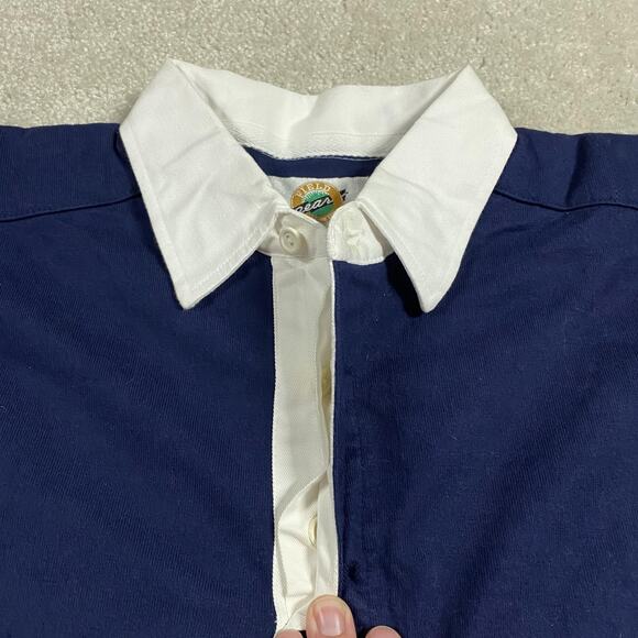 VTG Field Gear Rugby Shirt Mens XL Navy Pink Striped Cotton Polo 90s Retro - Picture 3 of 7